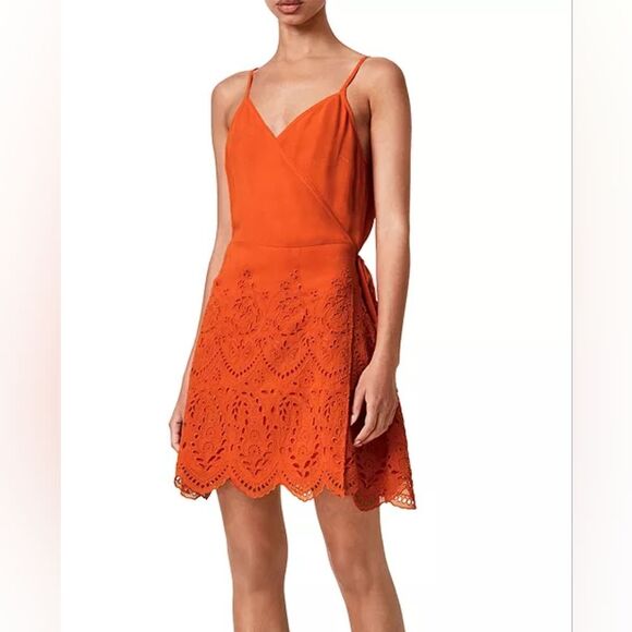 AllSaints Zariah Lace Eyelet Wrap Sundress Mini Dress Women's Size 4 - Picture 1 of 8